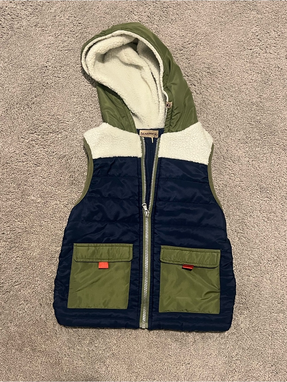 BearPaw Kids Olive & Navy Hooded Puffer Vest